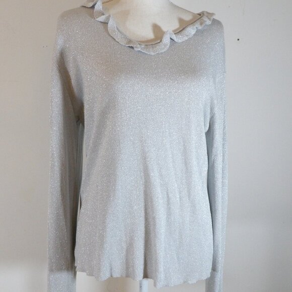 Women's Silver Sweater with Shiny Threads, PURSUITS, LTD. Size Large, Vint - Picture 2 of 4